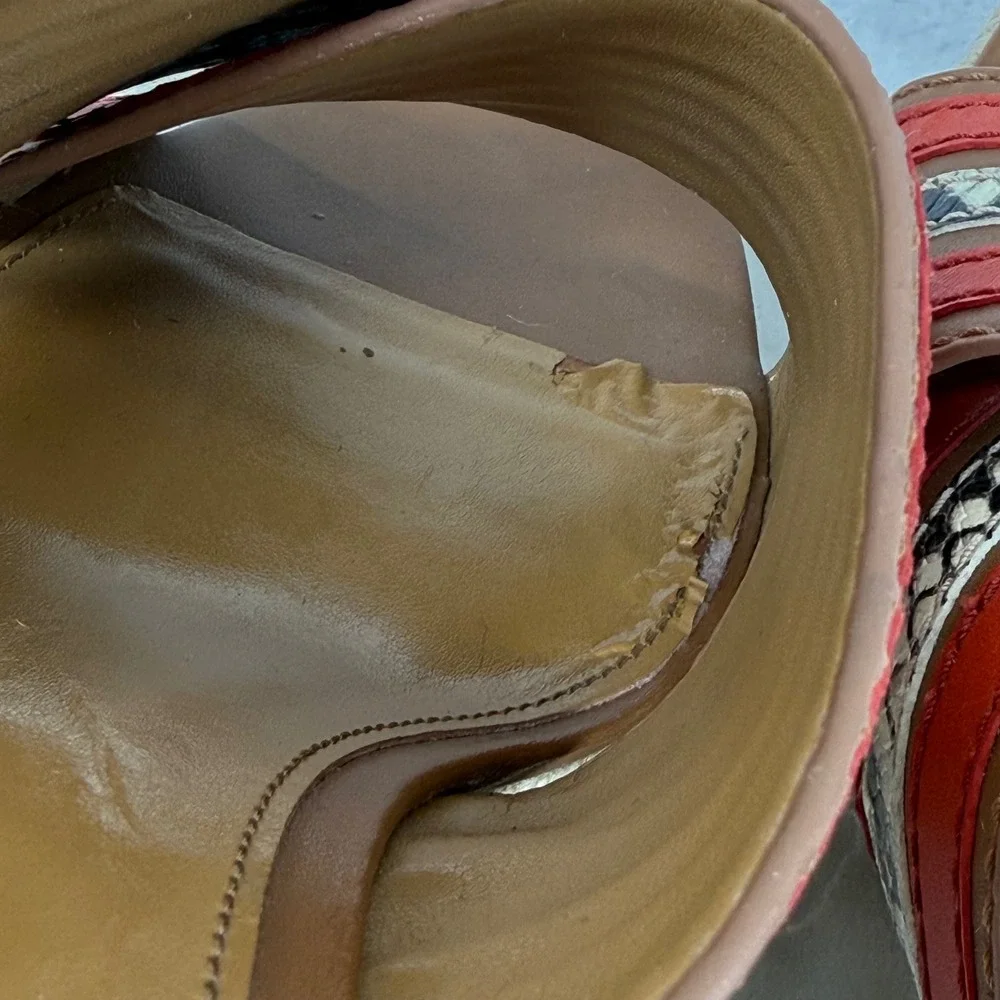 Coach Red Snakeskin Striped Espadrille Wedge Platform Sandals Slides 8.5‎ READ
